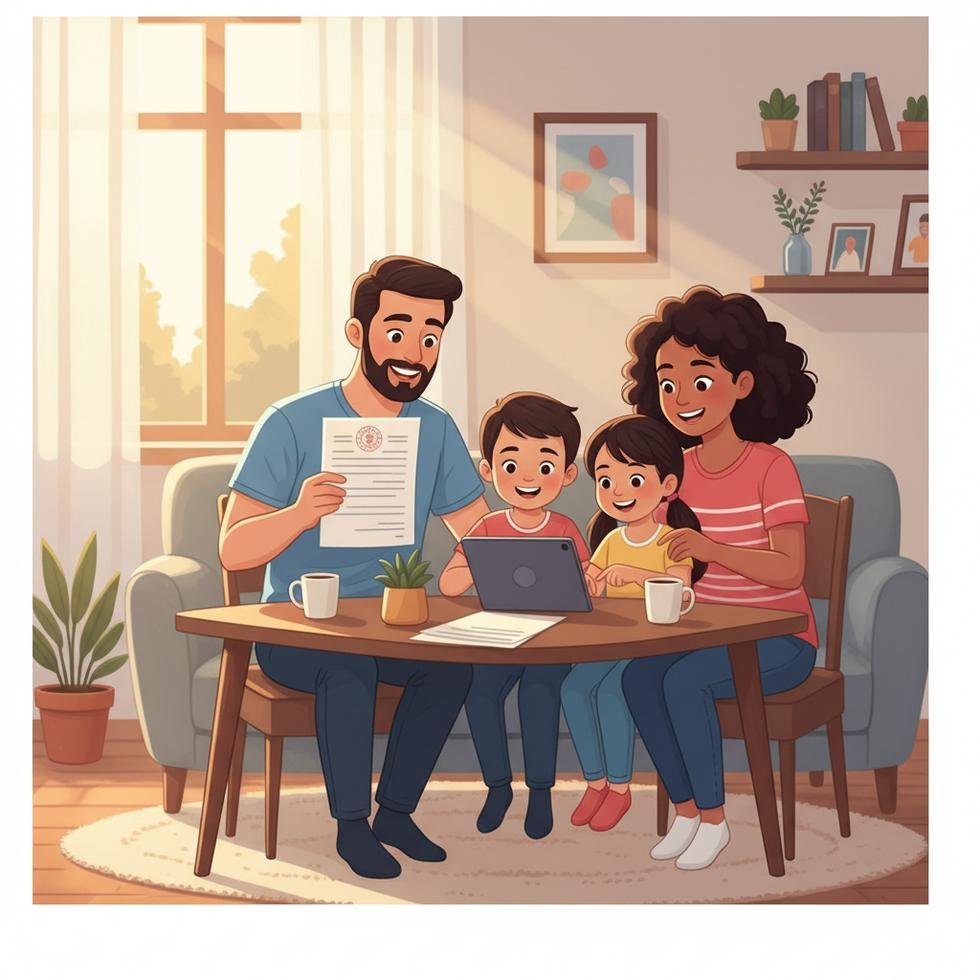 A family receiving social support assistance at home