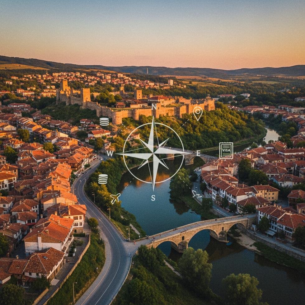Veliko Tarnovo'da Tsarevets Kalesi ve Yantra Nehri manzarası