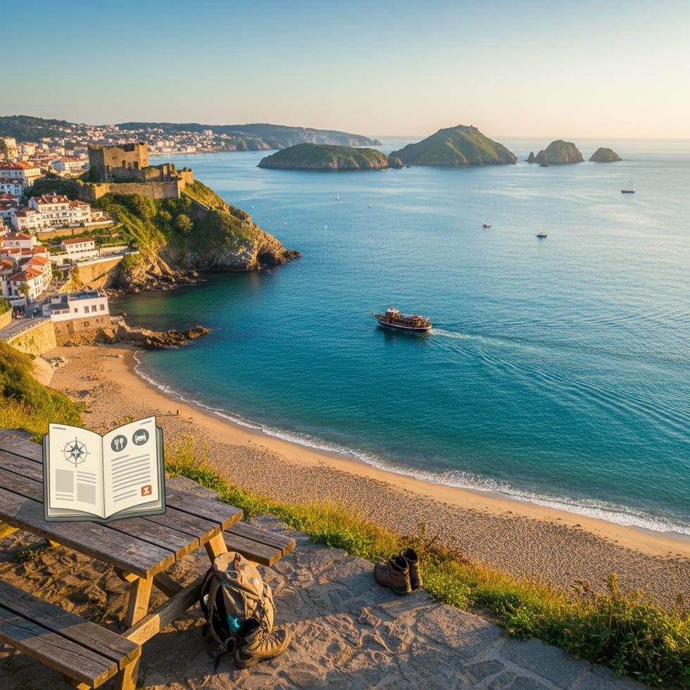 Vigo şehri ve Cíes Adaları manzarası