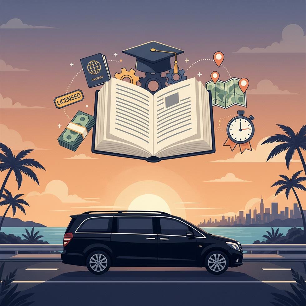 Bir VIP transfer şoförü lüks araç kullanırken