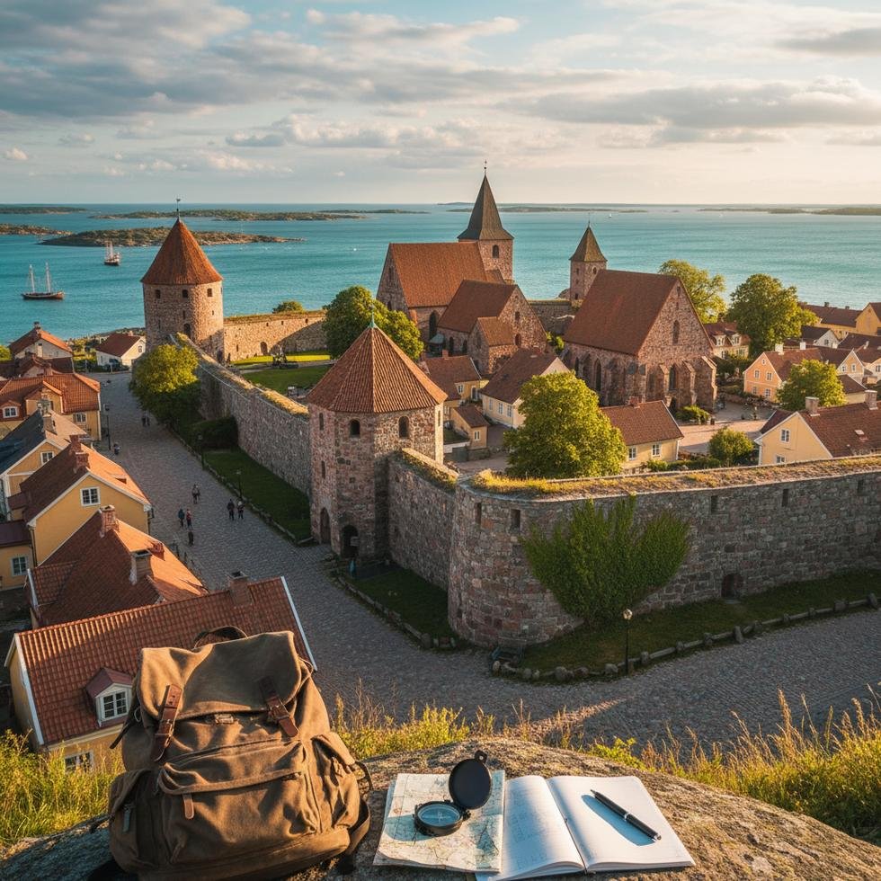 Visby UNESCO Dünya Mirası surları ve tarihi taş sokakları