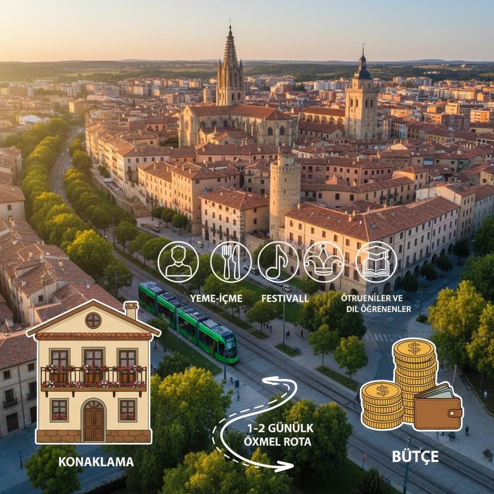 Vitoria-Gasteiz şehrinde modern binalar ve yeşil alanlar