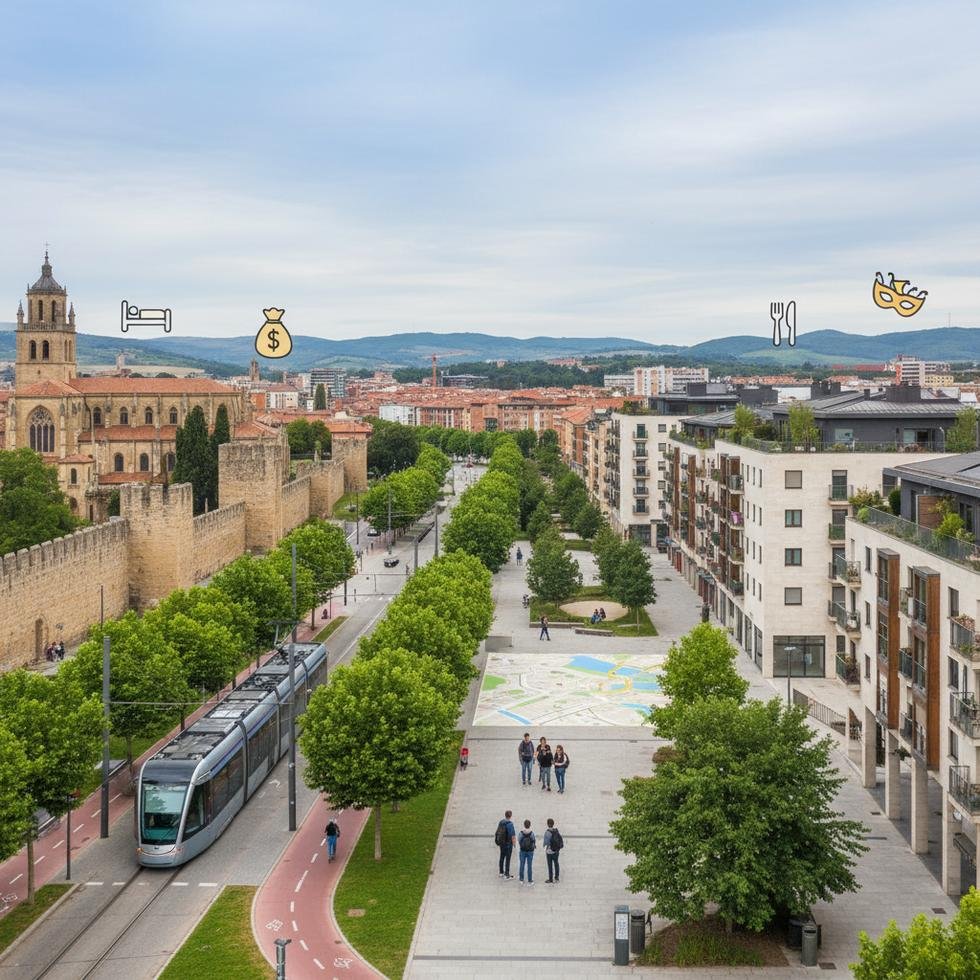 Vitoria-Gasteiz şehrinde yeşil alanlar ve şehir manzarası
