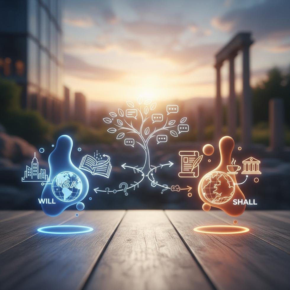 Will ve Shall yardımcı fiillerinin İngilizce kullanımı üzerine açıklayıcı grafik