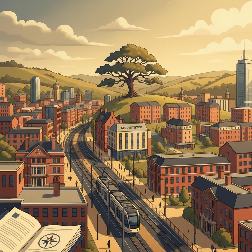 Wolverhampton şehir merkezi, tramvay ve yaya yolu