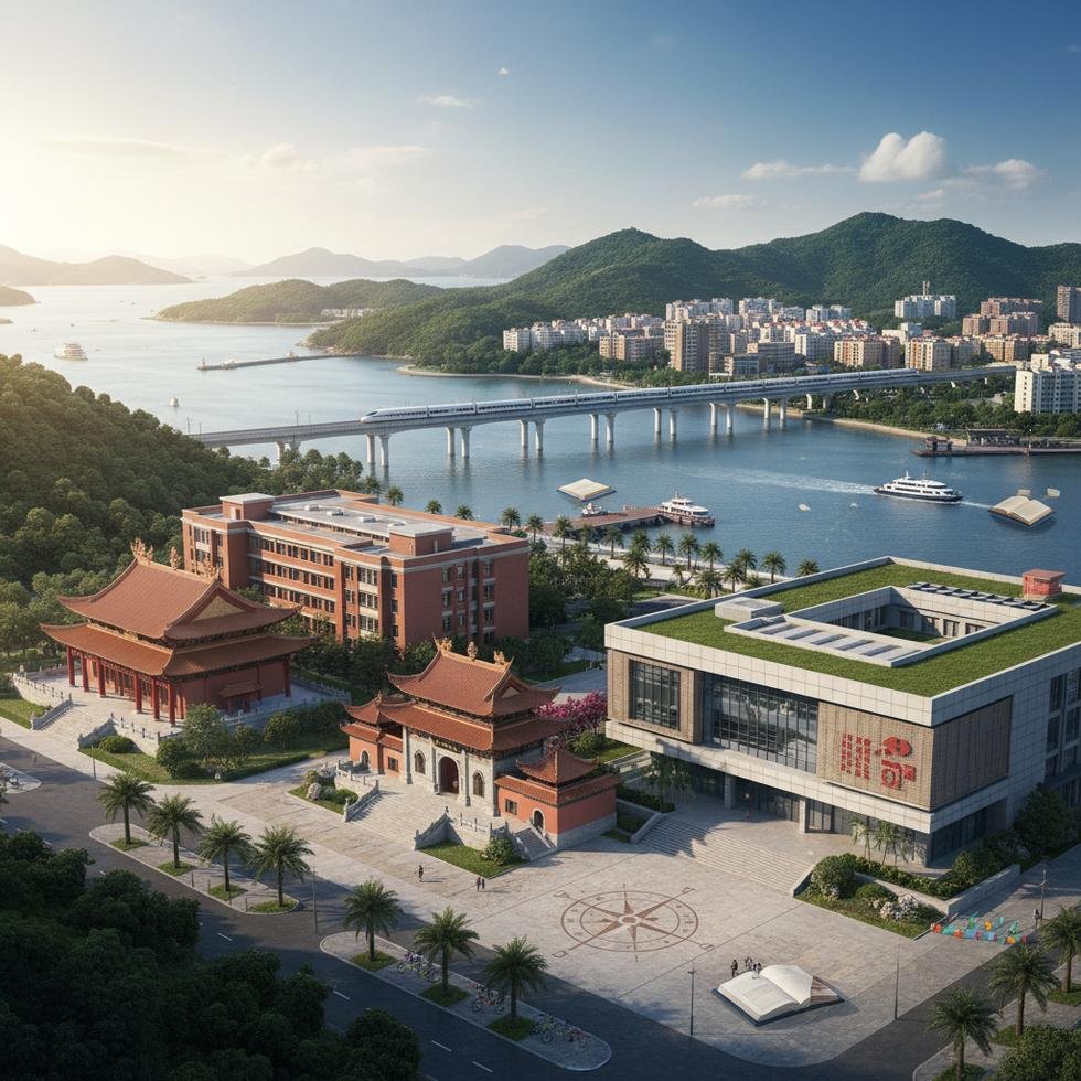 Xiamen şehrine ait sahil manzarası ve yerel kültür