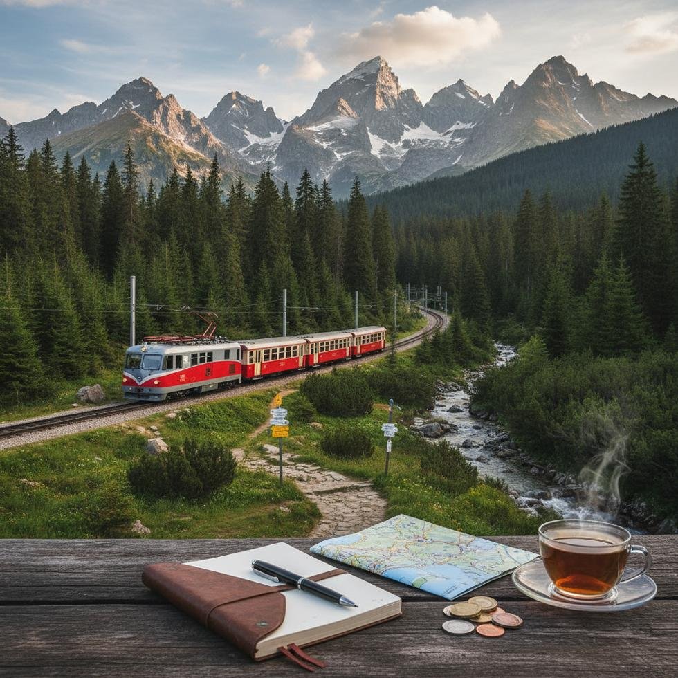 Yüksek Tatra dağlarında manzara ve teleferik