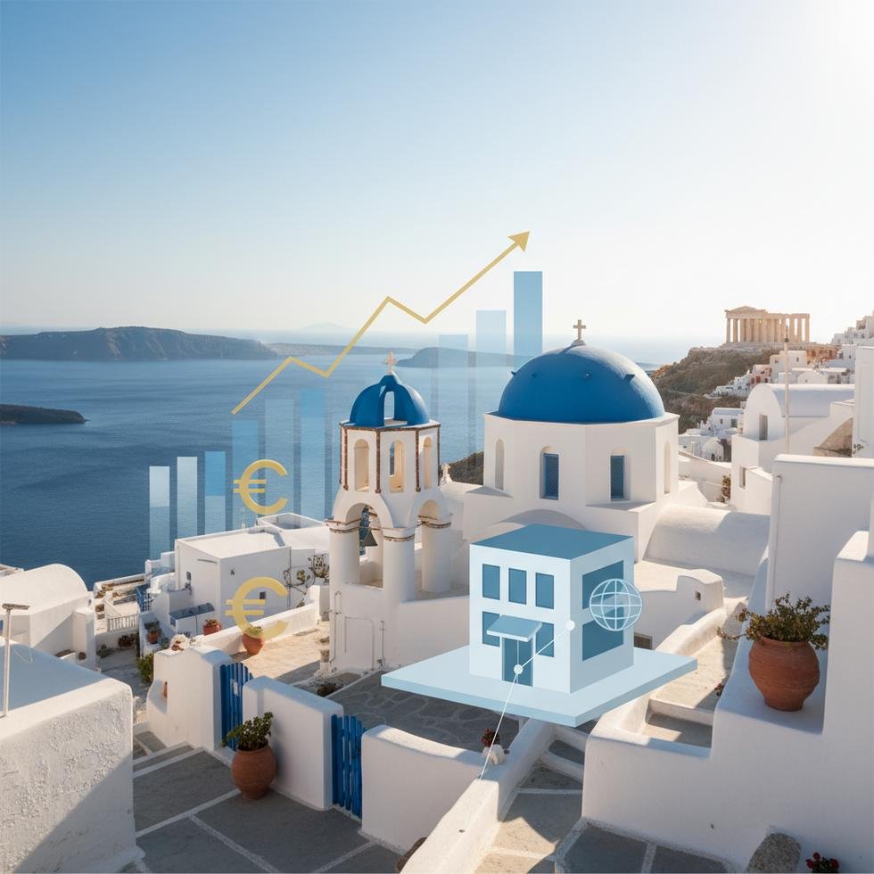 Yunanistan’da şirket kuruluş belgeleri ve laptop üzerinde çalışan kişi