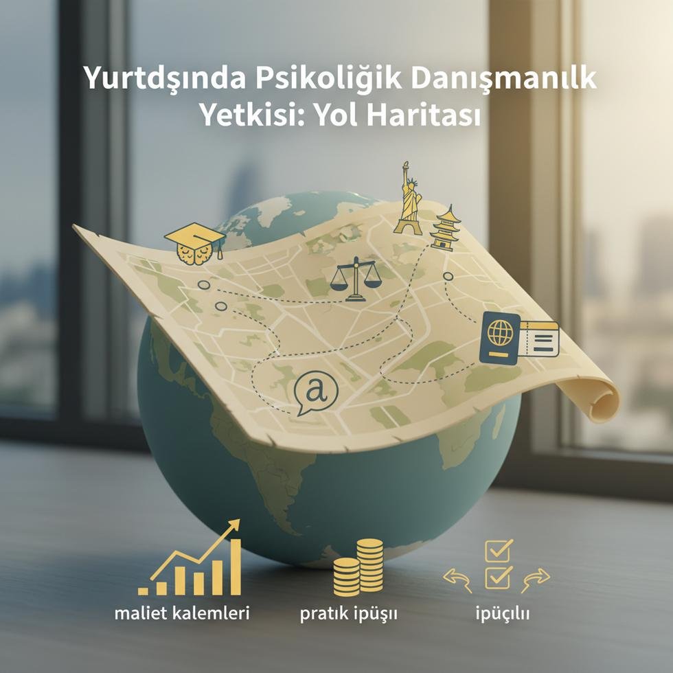 Yurt dışında psikolojik danışmanlık yapma sürecini anlatan tablo ve belgeler