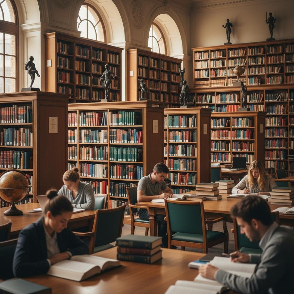 Hukuk öğrencileri kütüphanede çalışıyor