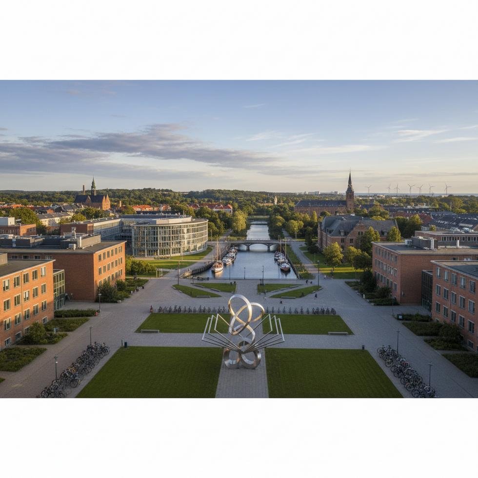 Aarhus’ta üniversite kampüsü ve öğrenciler