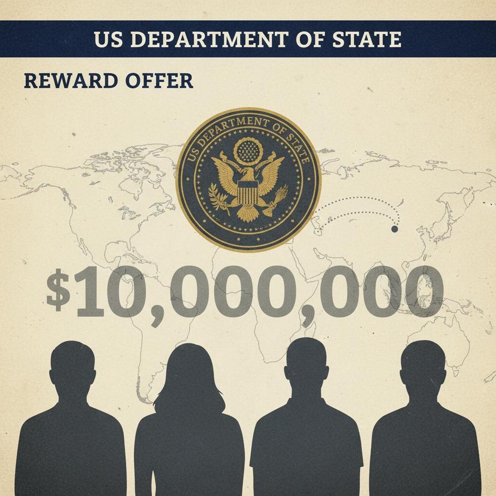 ABD'nin ödül duyurusu ve İranlı yetkililerin silüetleri.