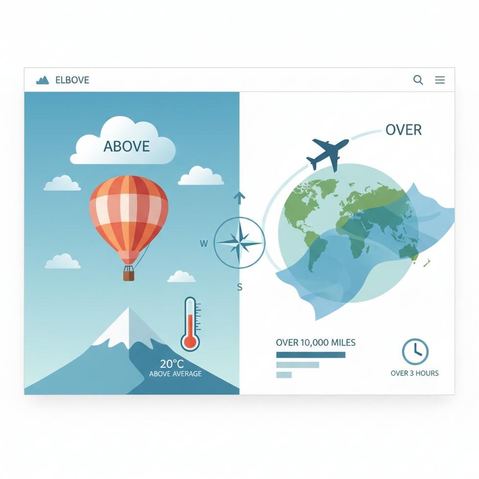 Above ve Over kelimelerinin doğru kullanımını gösteren eğitim görseli