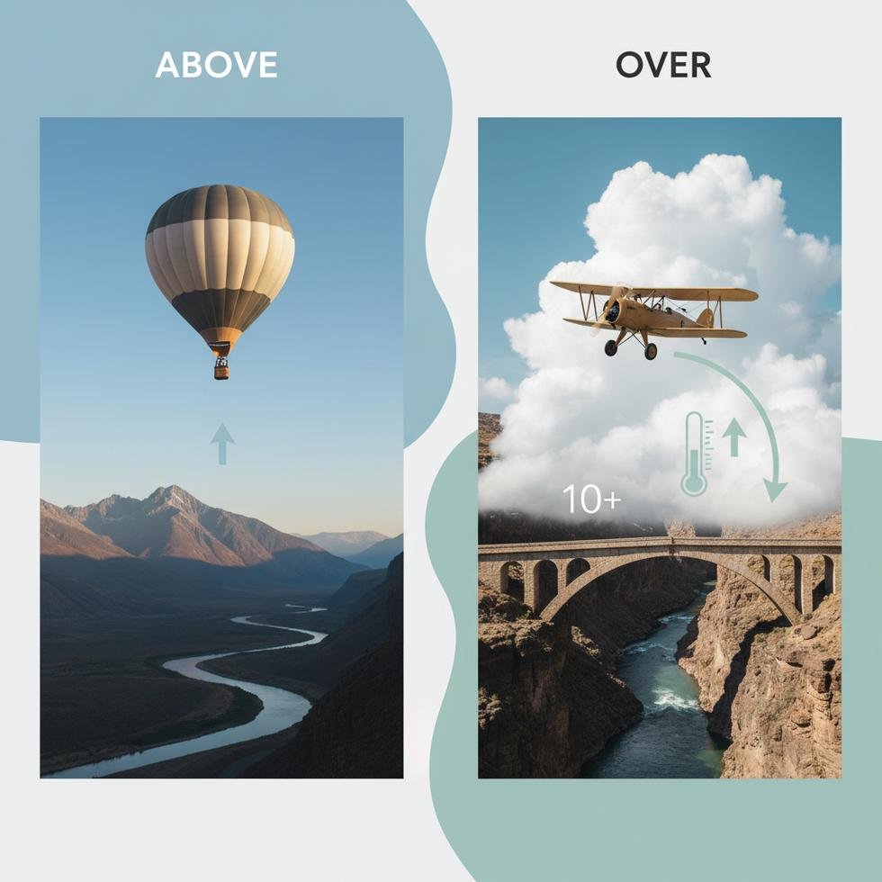 Above ve Over kelimelerinin kullanımına dair rehber görseli