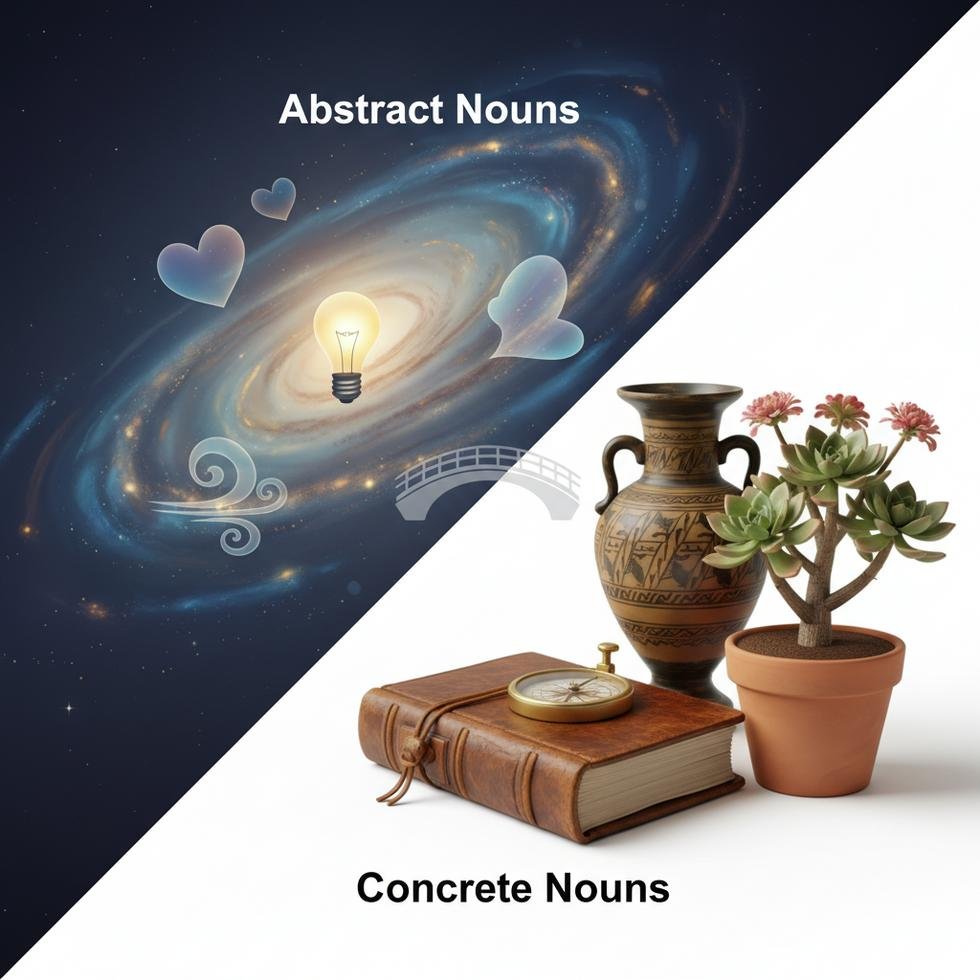 Soyut ve somut isimlerin tanımı ve kullanımıyla ilgili grafik