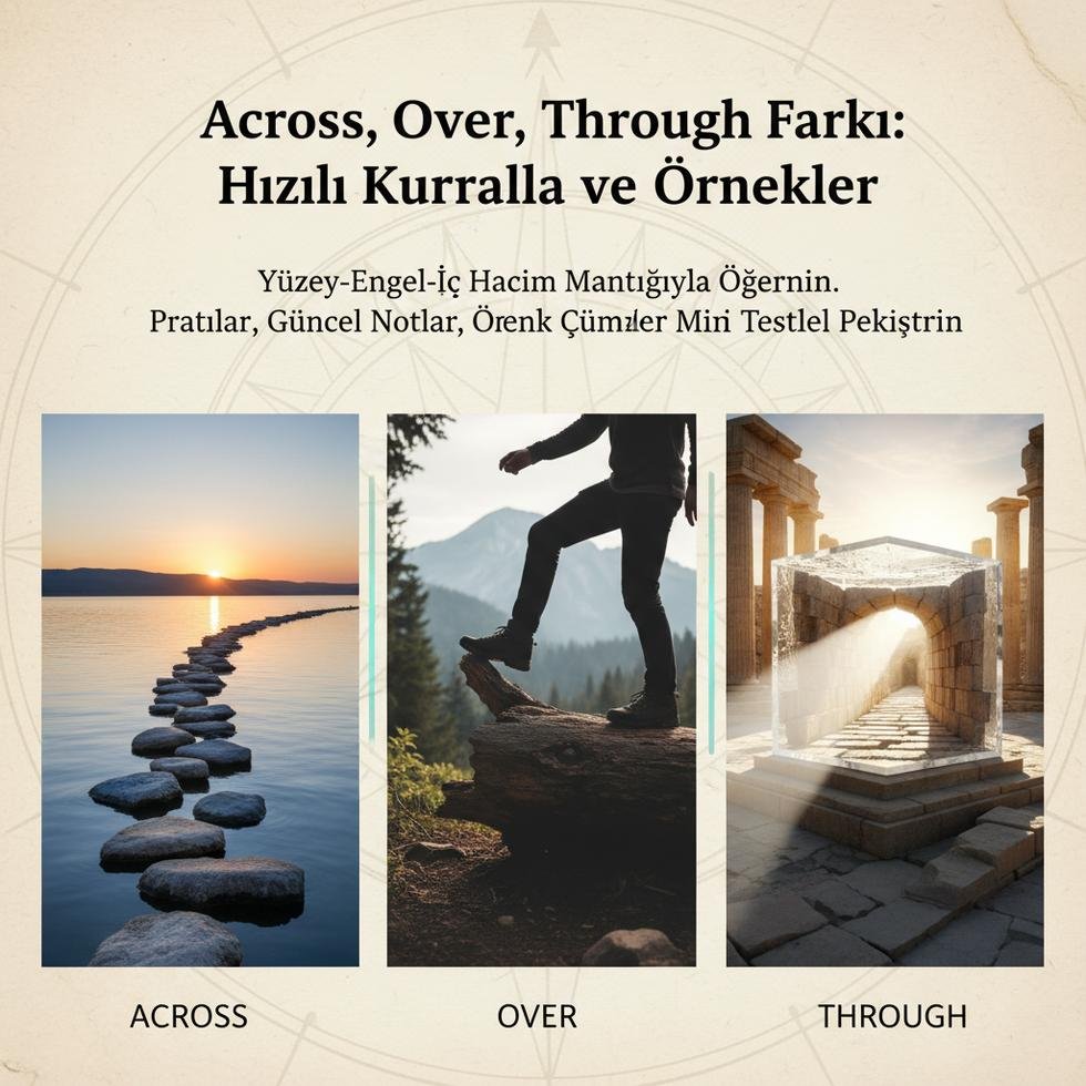 Across, over ve through İngilizce önerge farkları görseli