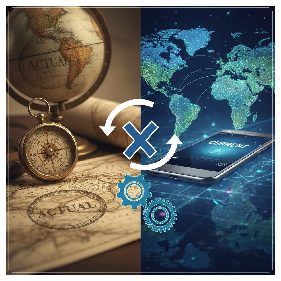 Actual ve Current kelimelerinin farkını anlatan İngilizce dil eğitimi görseli