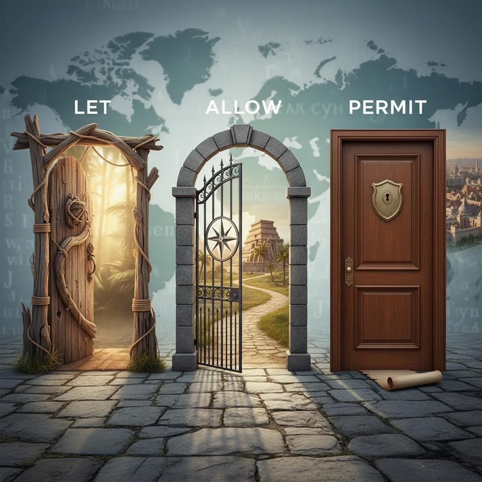 Allow, permit ve let fiillerinin doğru kullanımıyla ilgili İngilizce eğitim görseli