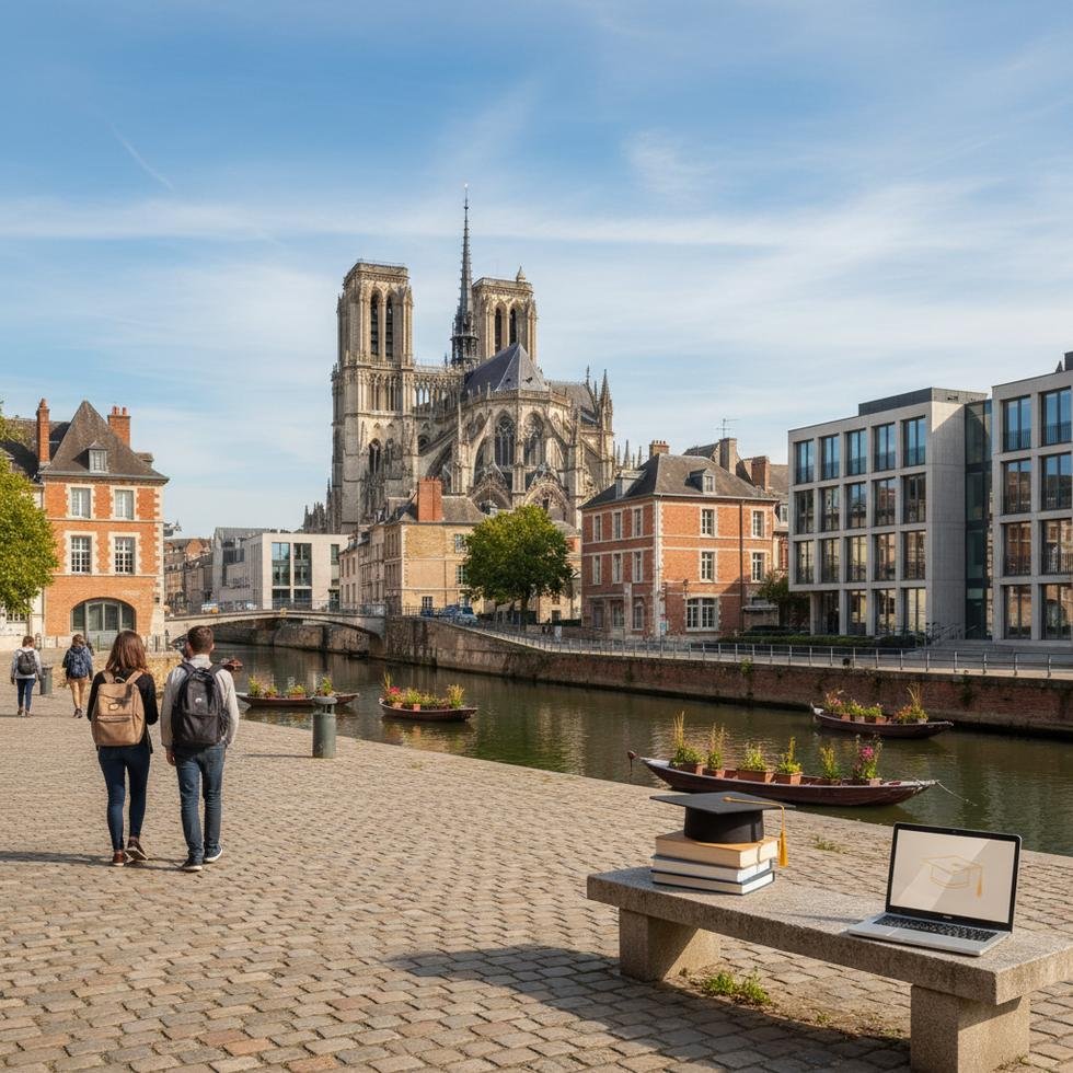 Amiens şehir manzarası ve üniversite kampüsü
