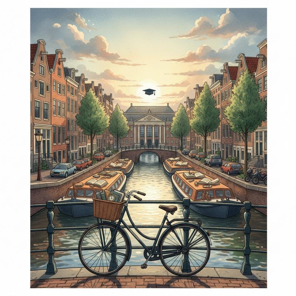 Amsterdam’da üniversite binası ve kampüs görüntüsü