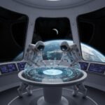 Uzay kıyafetli astronotlar görev planı tartışıyor