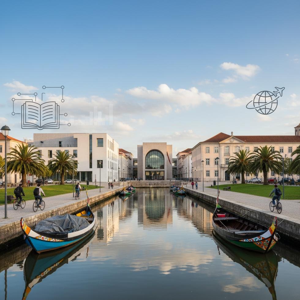 Aveiro Üniversitesi kampüsü ve şehir manzarası