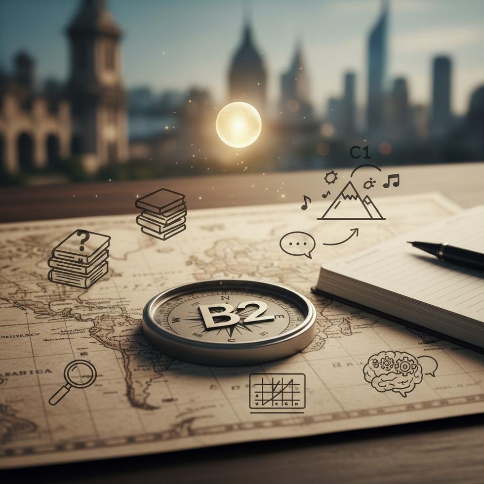 B2 İngilizce seviyesi ile ilgili açıklama ve rehber görseli