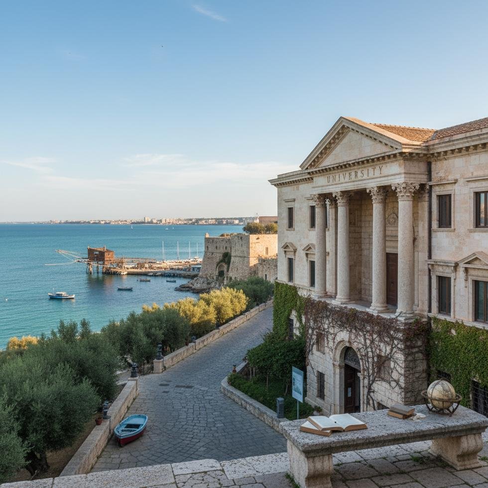 Bari’de üniversite kampüsü ve şehir manzarası