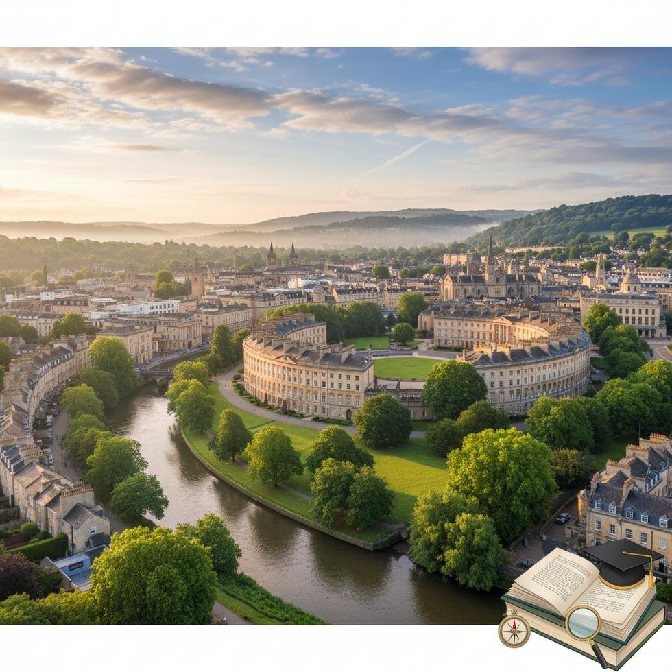 Bath şehrinde üniversite binaları ve kampüs atmosferi