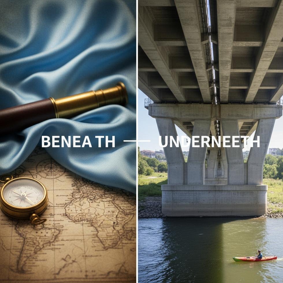 Beneath ve Underneath kelimelerinin kullanım farkları temalı görsel