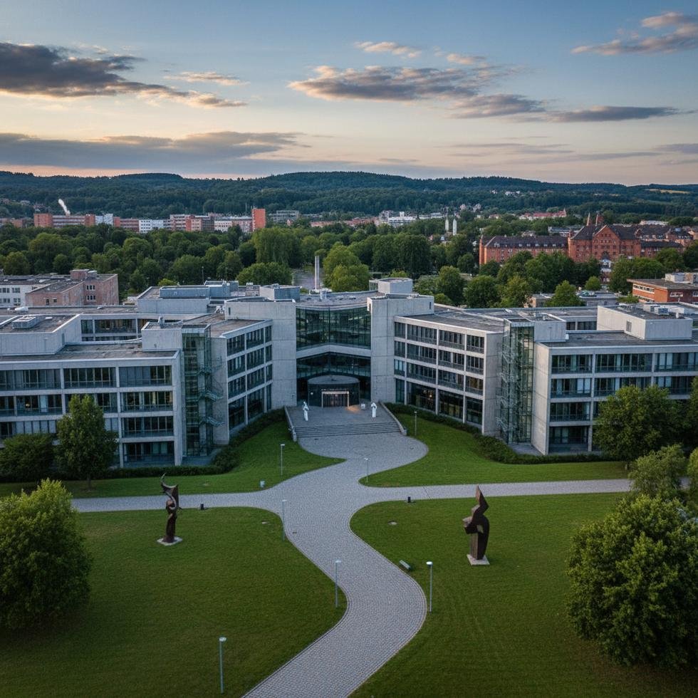Bielefeld'deki üniversite kampüsü ve öğrenciler