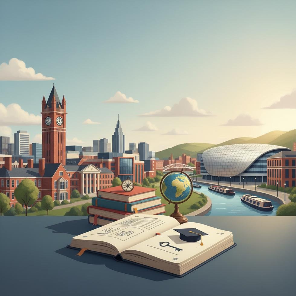 Birmingham’da üniversite kampüsü ve şehir manzarası