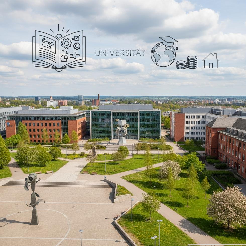 Bochum’da üniversite binaları ve kampüs yaşamı