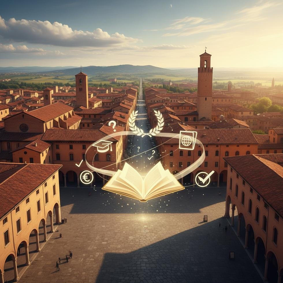 Bologna’da üniversite eğitimi ile ilgili başvuru, ücret, vize ve burs konularını gösteren eğitim ortamı