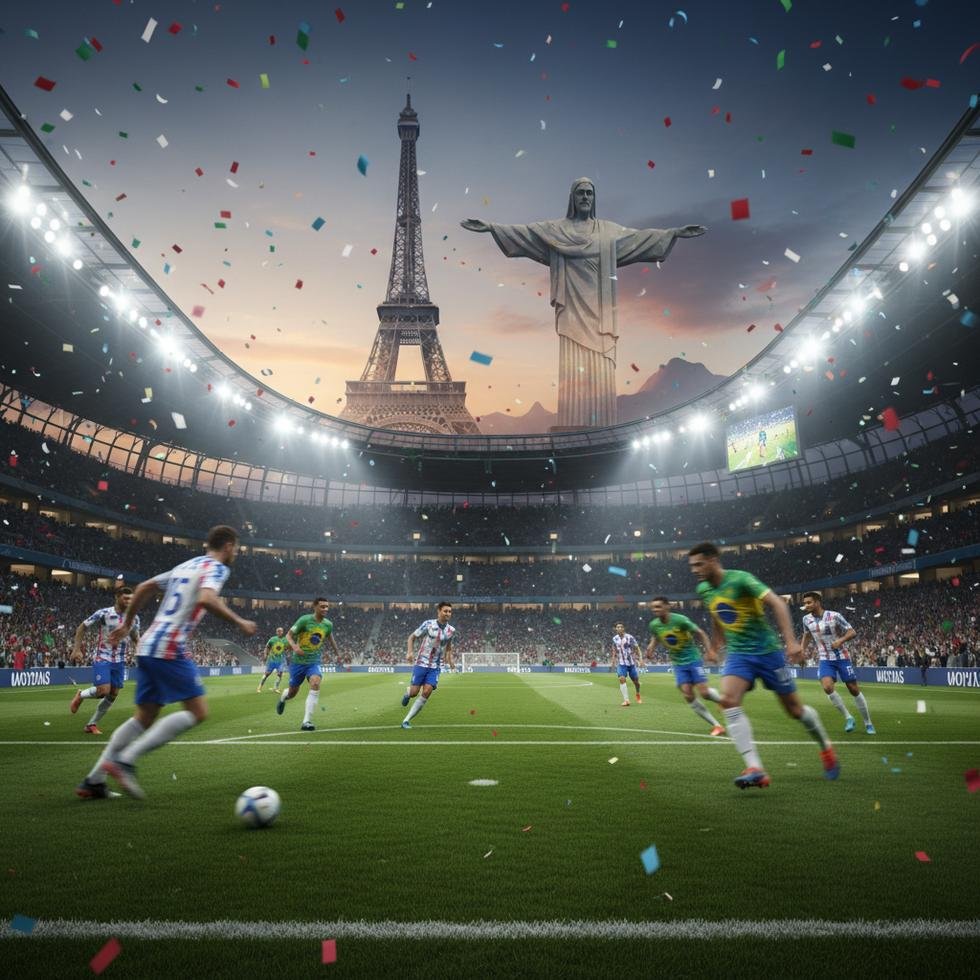 Brezilya ve Fransa futbol maçı sahnesi