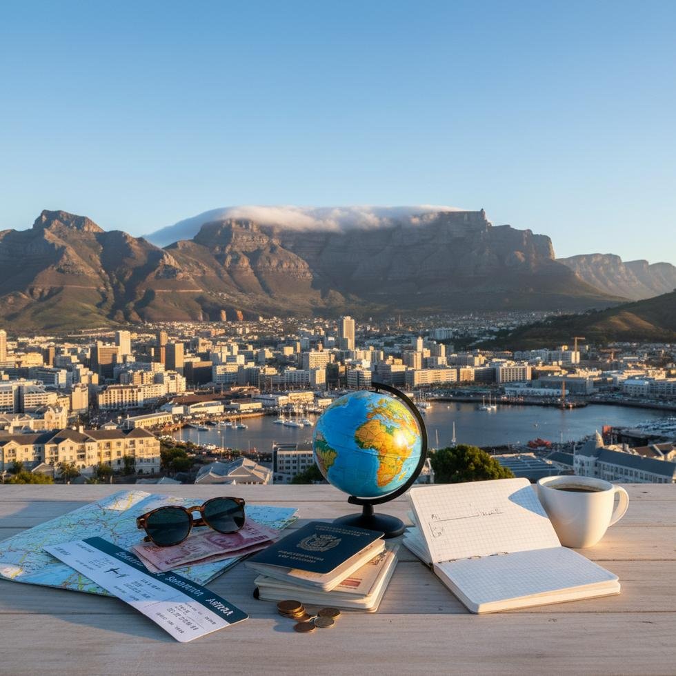 Cape Town dil okulunda eğitim alan öğrenciler ve şehir manzarası