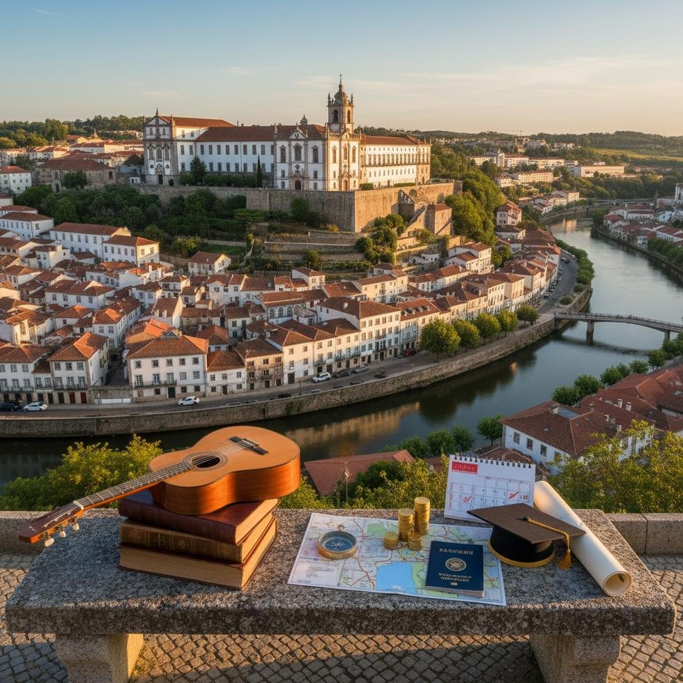 Coimbra Üniversitesi kampüsü ve öğrenciler