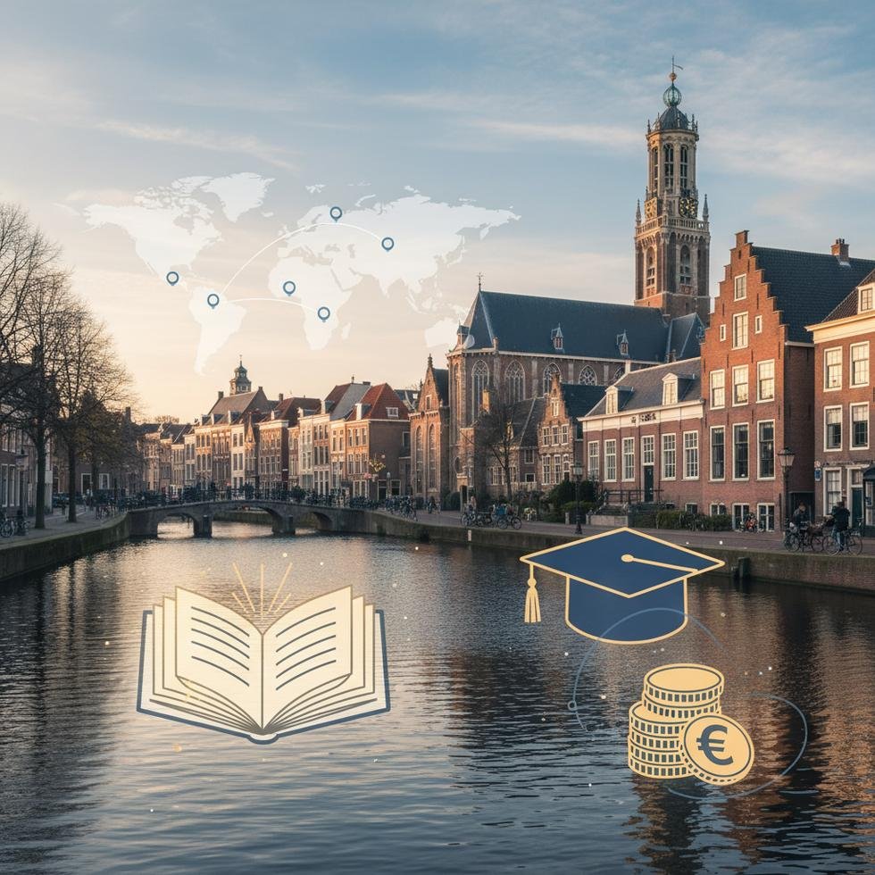 Delft’te üniversite kampüsü ve şehir manzarası