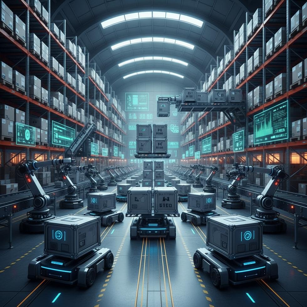 Bir depoda çalışan robotlar, etkinliği artırıyor.