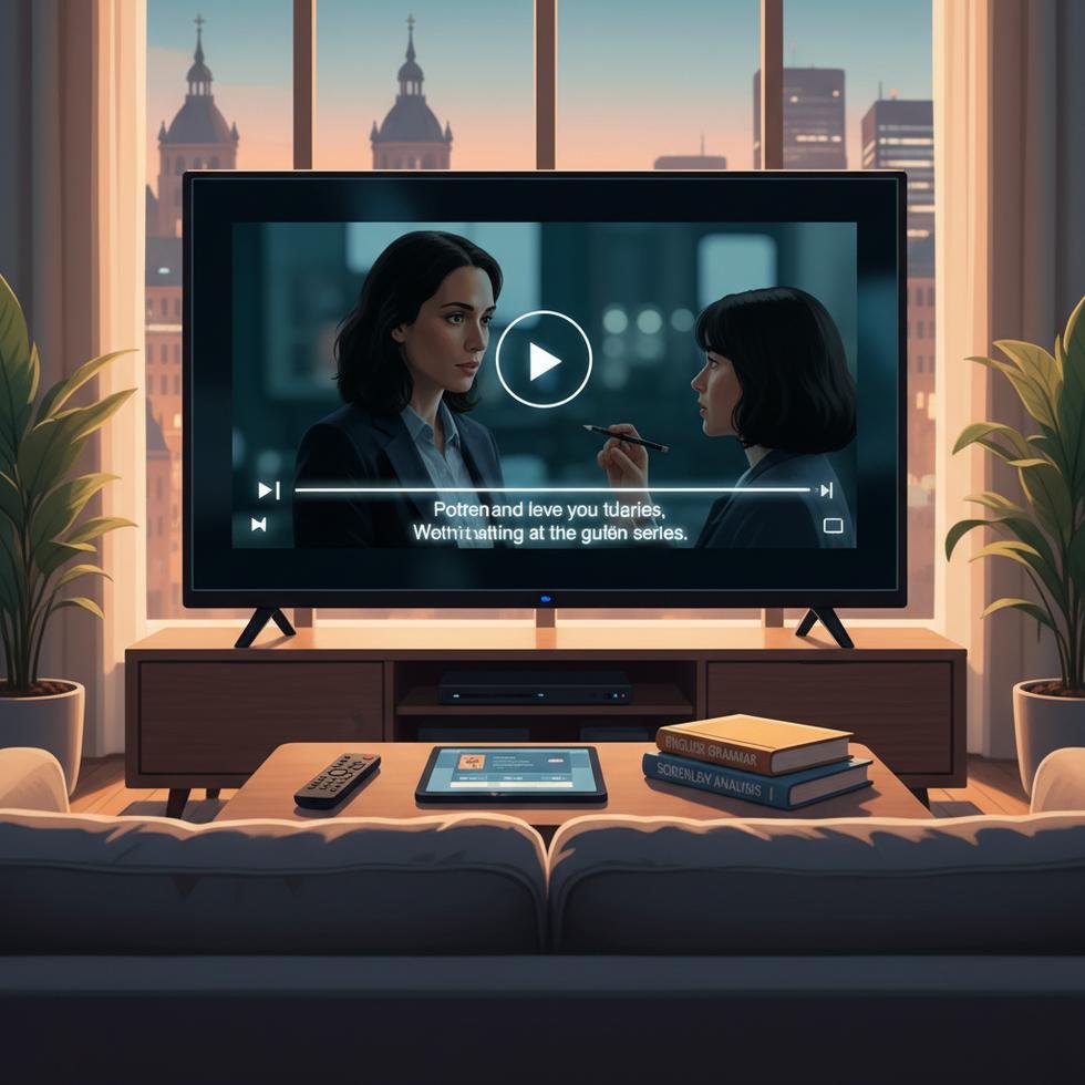 İngilizce öğrenmek için altyazılı dizi izleyen kişi