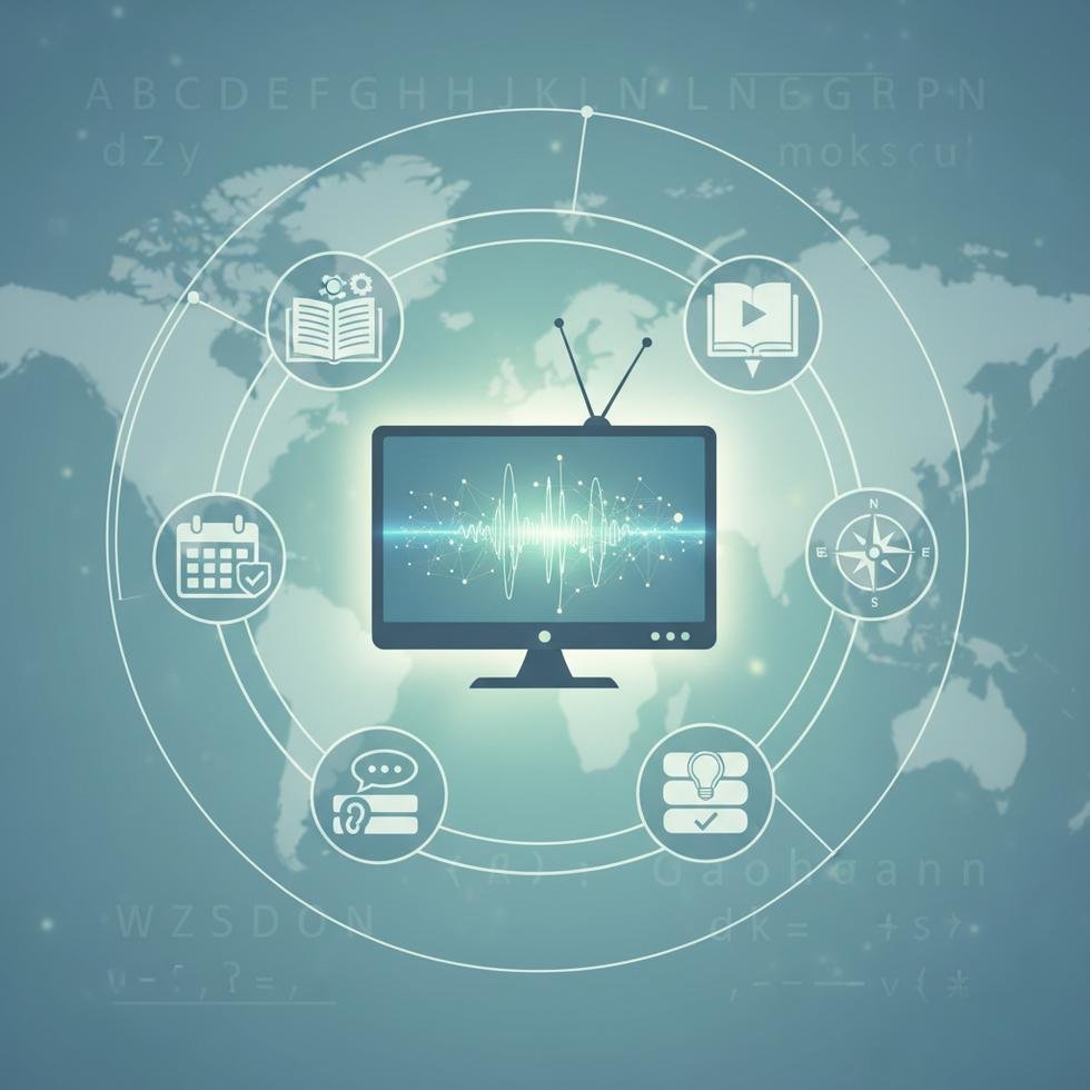 Dizilerle İngilizce öğrenme rehberini simgeleyen ekran ve kitap