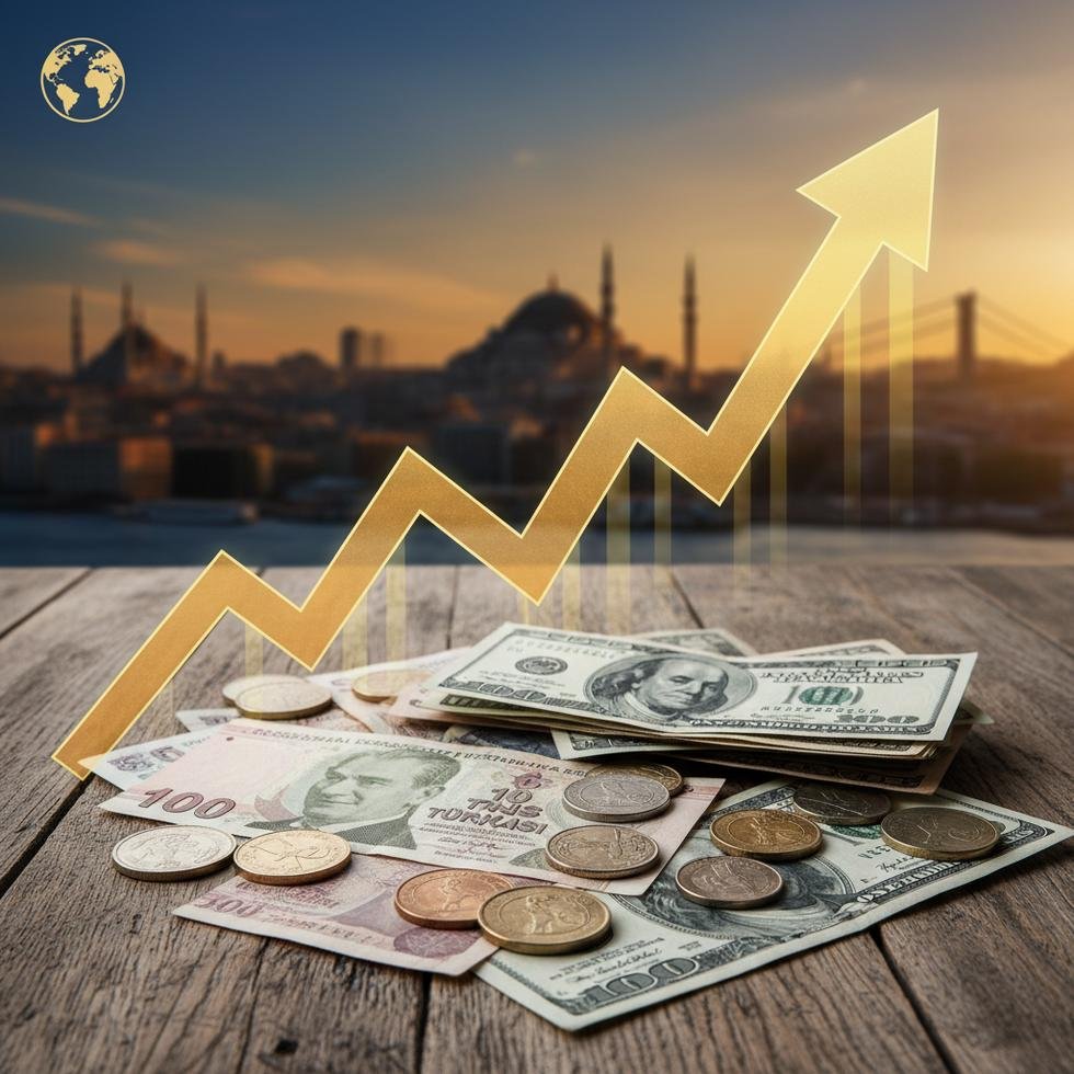 Yükselen dolar grafiği ve Türk Lirası simgelenmiş