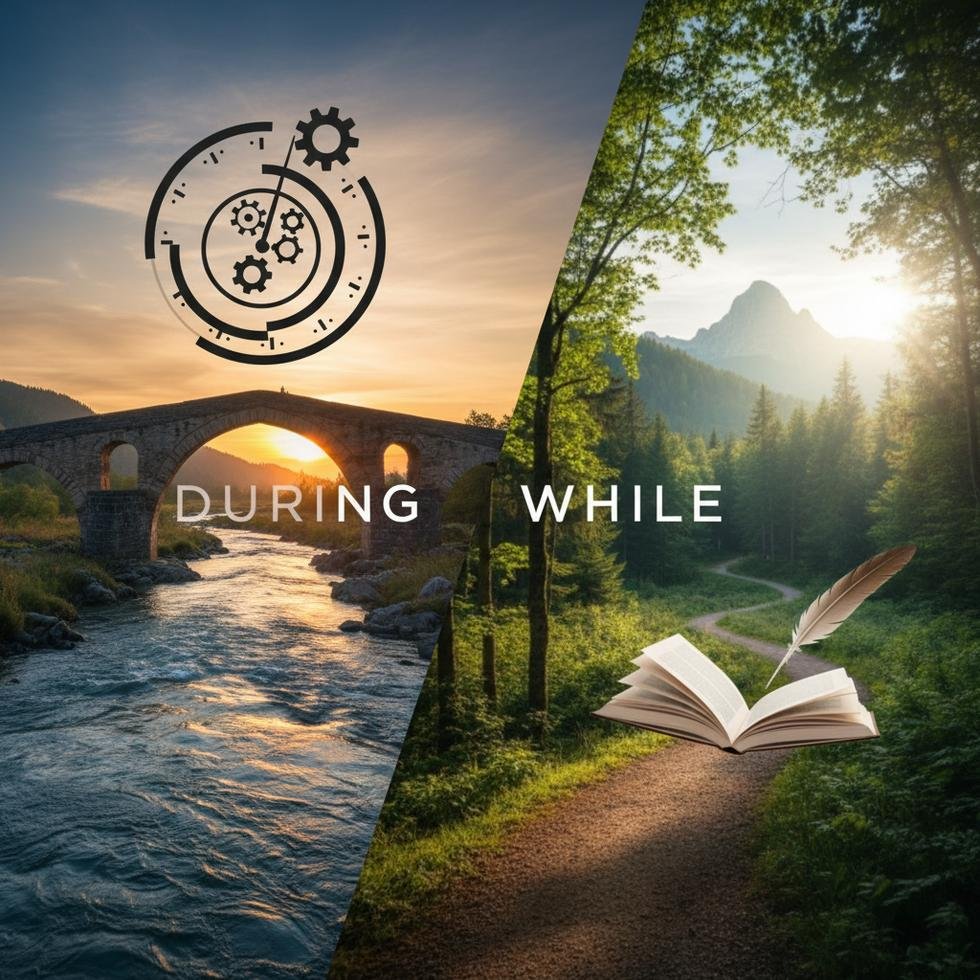 During ve while bağlaçlarının İngilizce kullanımına dair kuralları anlatan grafik