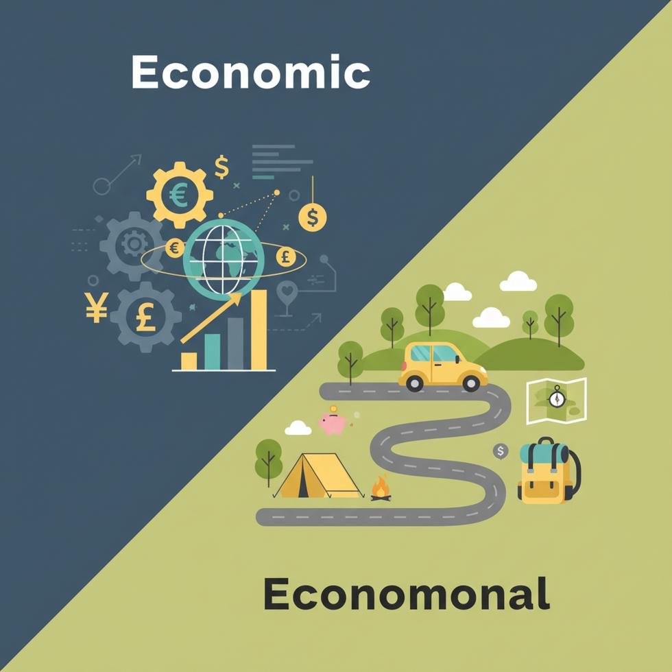 Economic ve Economical kelimelerinin farklarını gösteren İngilizce öğrenme görseli