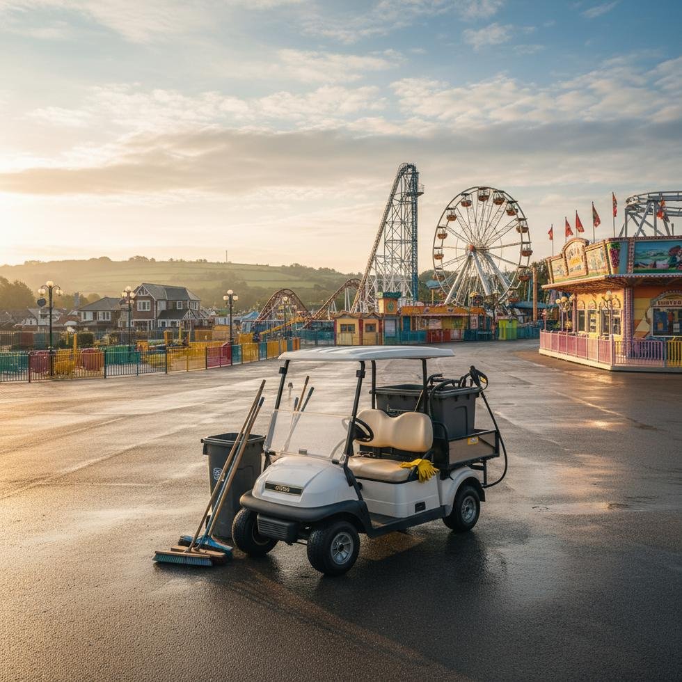 Eğlence parkında temizlik yapan görevli
