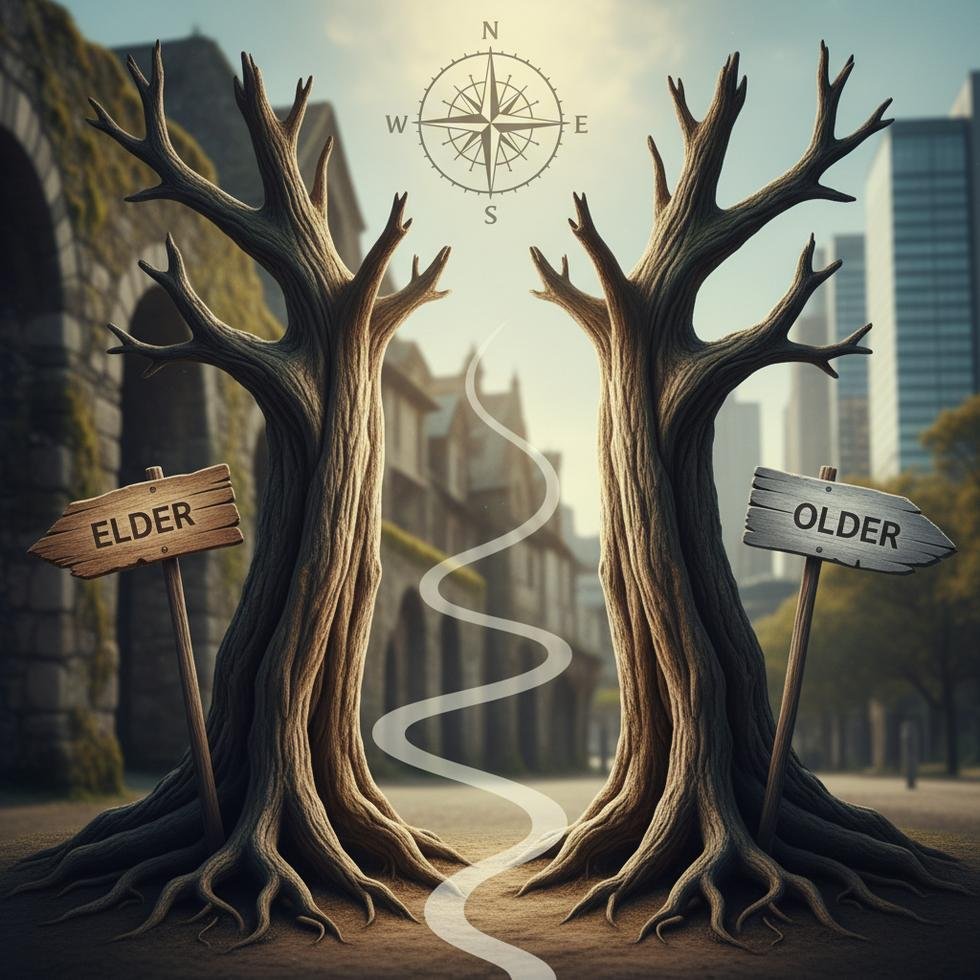 Elder ve older kelimelerinin İngilizce kullanımıyla ilgili eğitim görseli