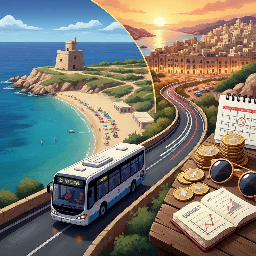 Malta’da plaj ve şehir yaşamını gösteren bir görüntü