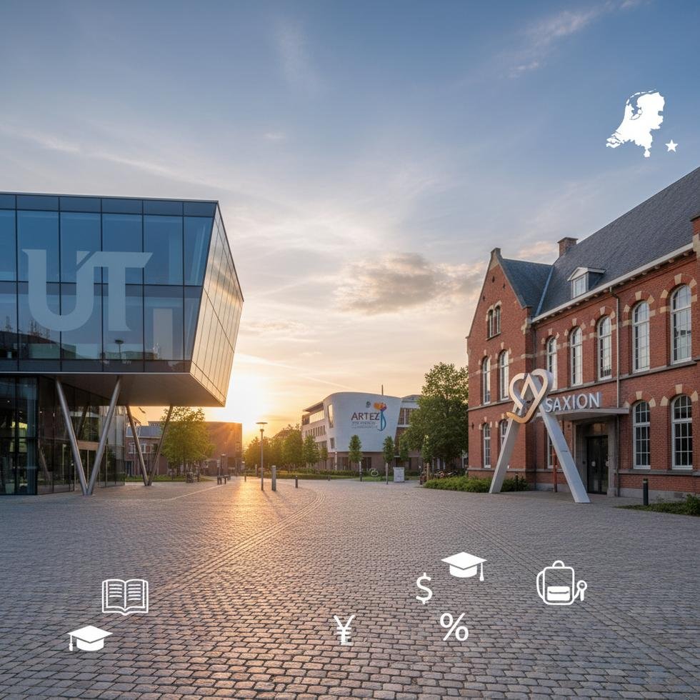 Enschede’de üniversite kampüsü ve şehir görünümü