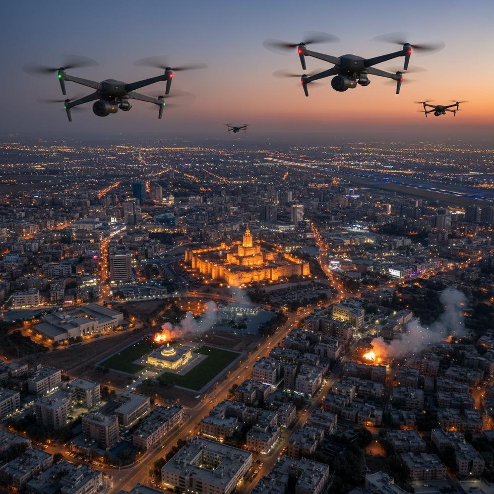 Erbil şehir manzarası ve İHA saldırıları