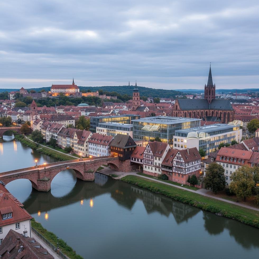 Erfurt’ta üniversite binaları ve şehir görüntüsü